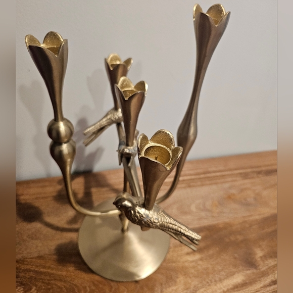 Anthropolaogie Marizia Sparrow Large Candle Holder Gold Birds Floral Nature. NEW - Picture 8 of 8